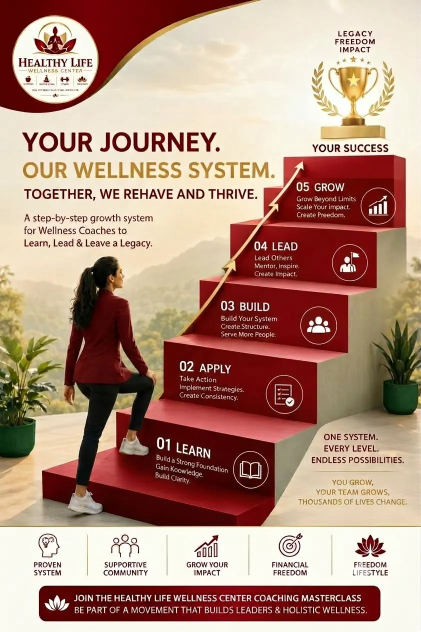 Your Journey, Our Wellness System — Wellness Coaches के लिए 5-step growth system poster